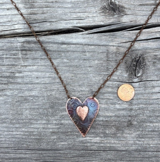 Handcrafted Copper Heart Pendant Necklace
