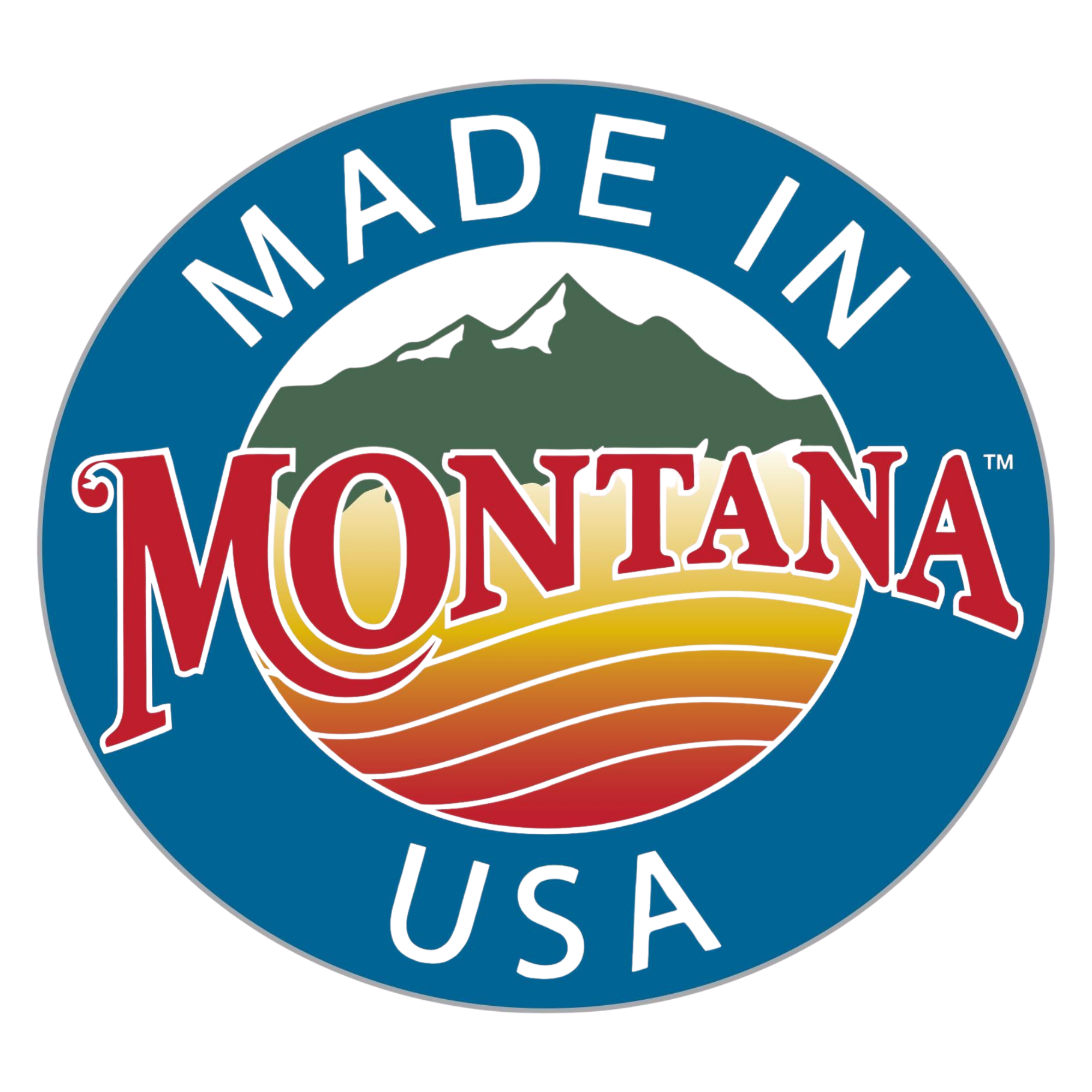 Logo with 'Made in Montana USA' text and mountain design on a blue background