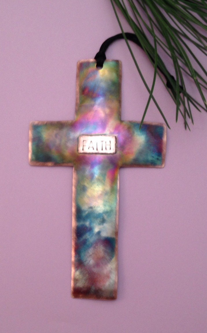 Handcrafted Copper FAITH Cross Ornament