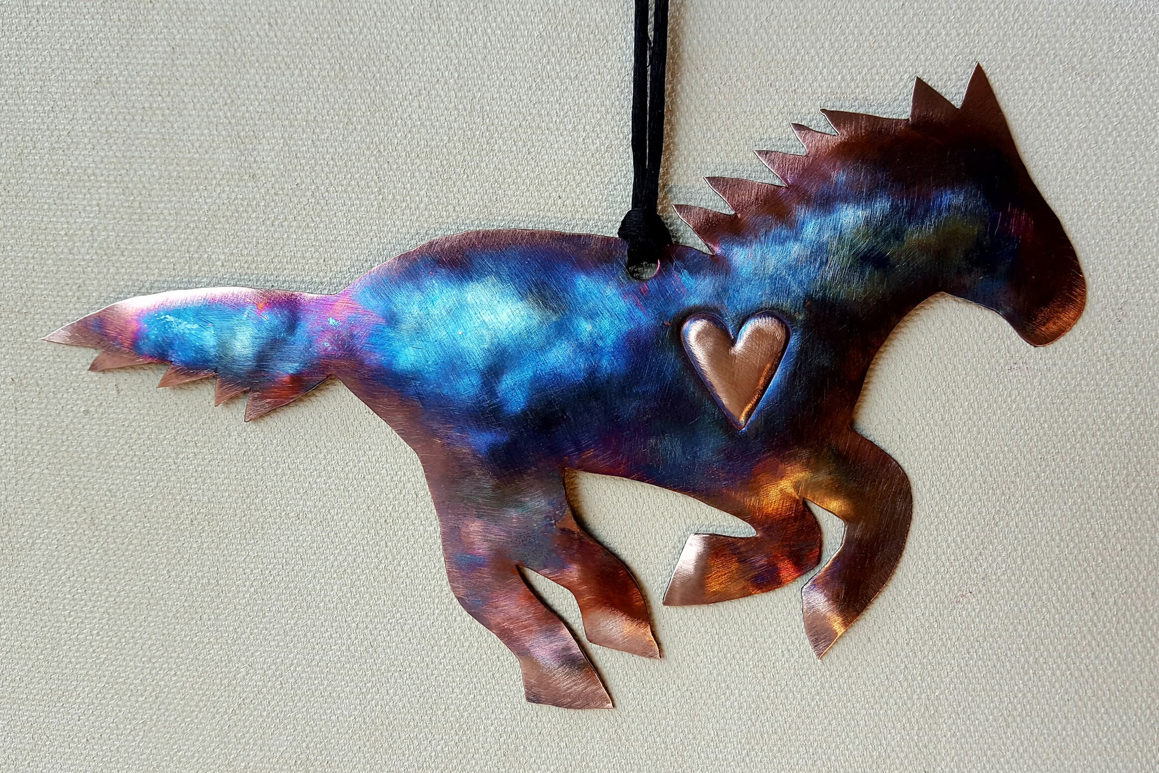 Handcrafted Copper Horse with Heart Ornament