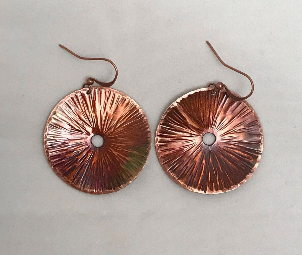Handcrafted Heated Copper Disc Earrings