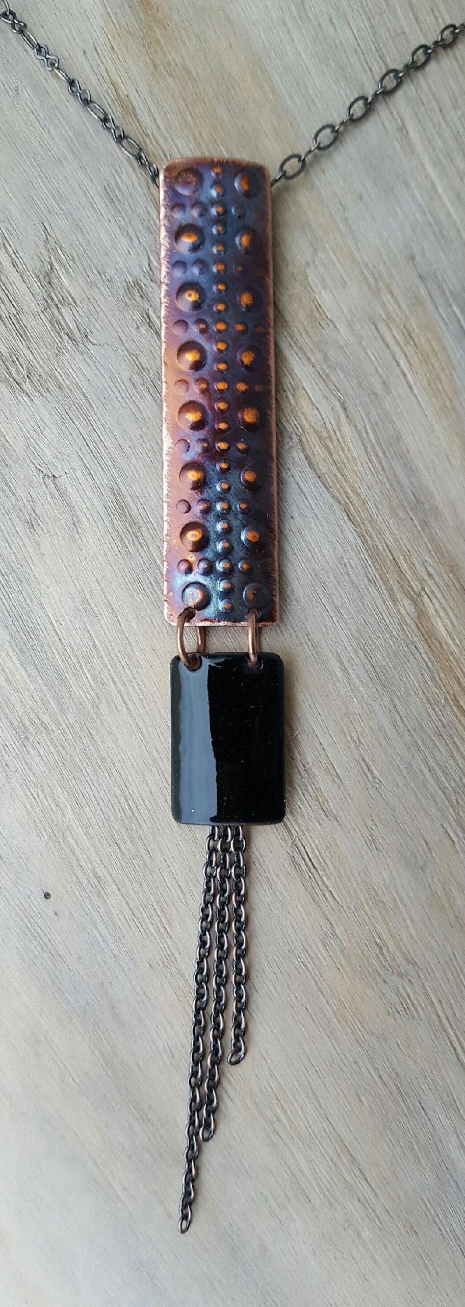 Contemporary Heated  Copper Enamel Pendant Necklace