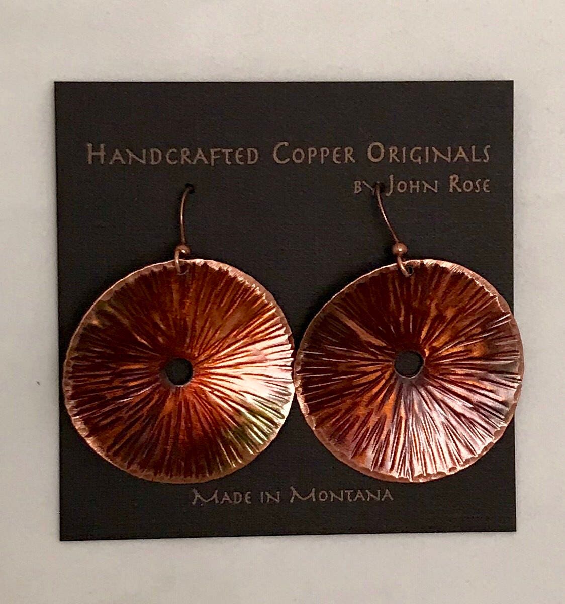 Handcrafted Heated Copper Disc Earrings