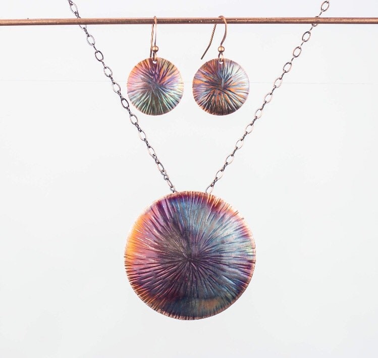 Torched Copper Necklace and Earring set