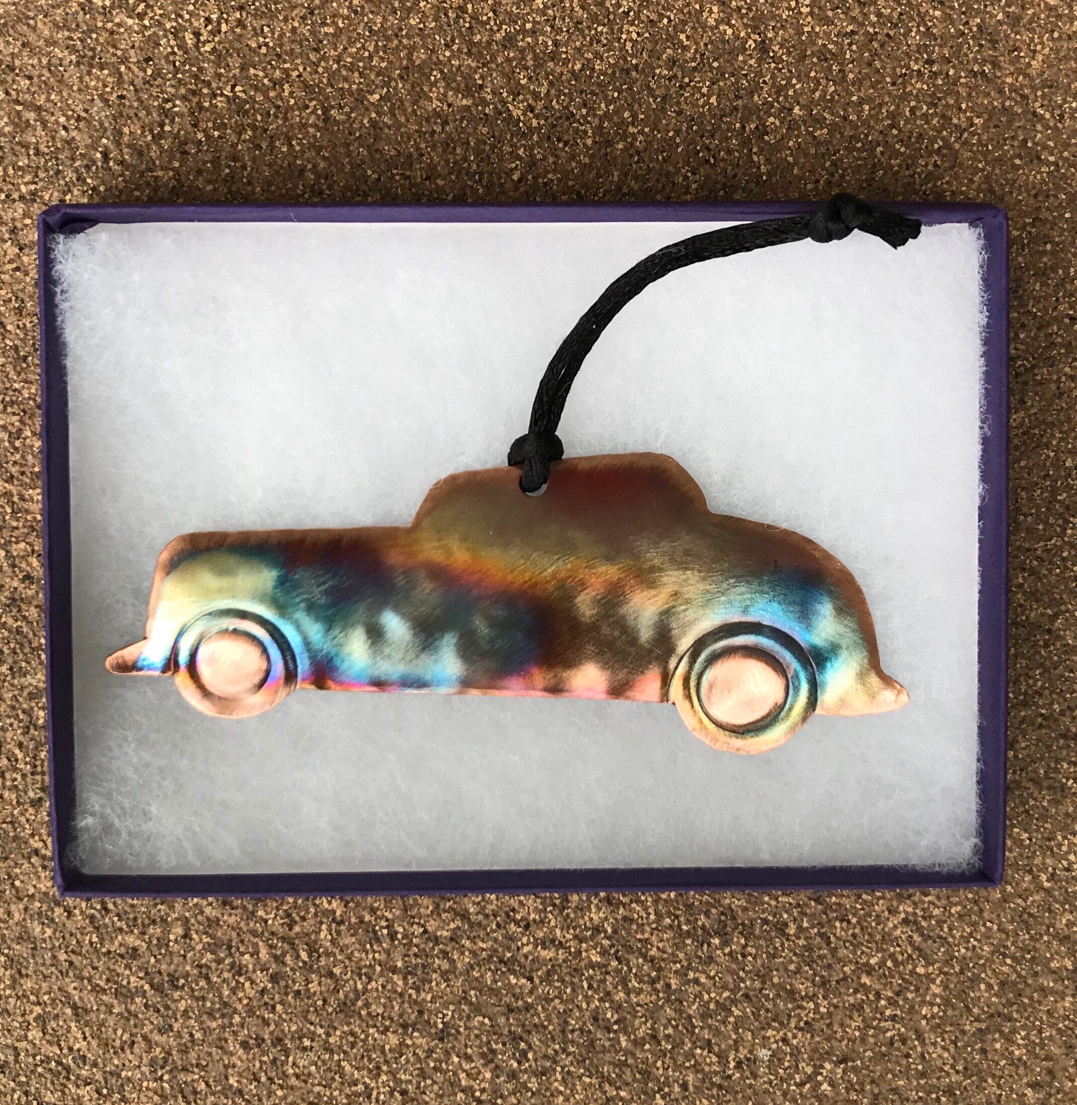 Handcrafted Copper Hot Rod Car Ornament