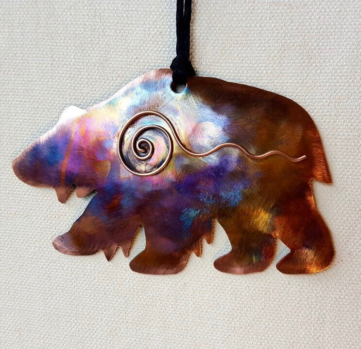 Handcrafted Copper Bear with Swirl Ornament