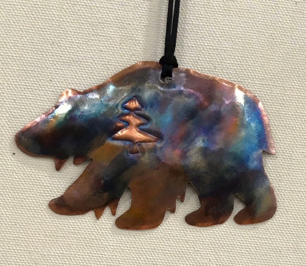 Handcrafted Copper Bear with Tree Ornament