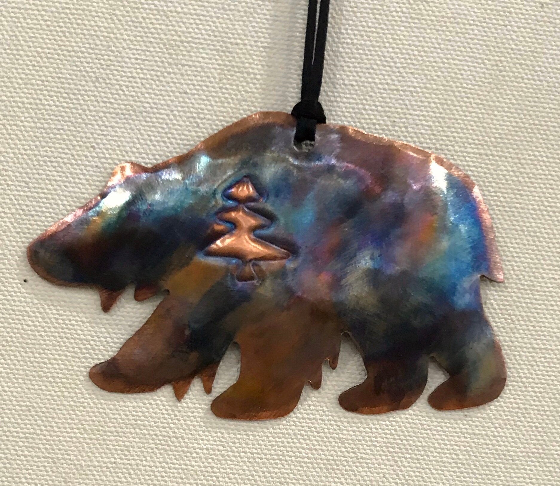 Handcrafted Copper Bear with Tree Ornament