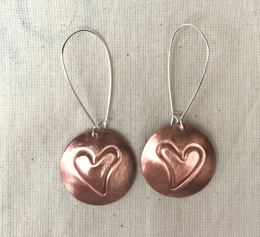 Handcrafted Polished Copper Heart Earrings