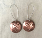 Handcrafted Polished Copper Heart Earrings
