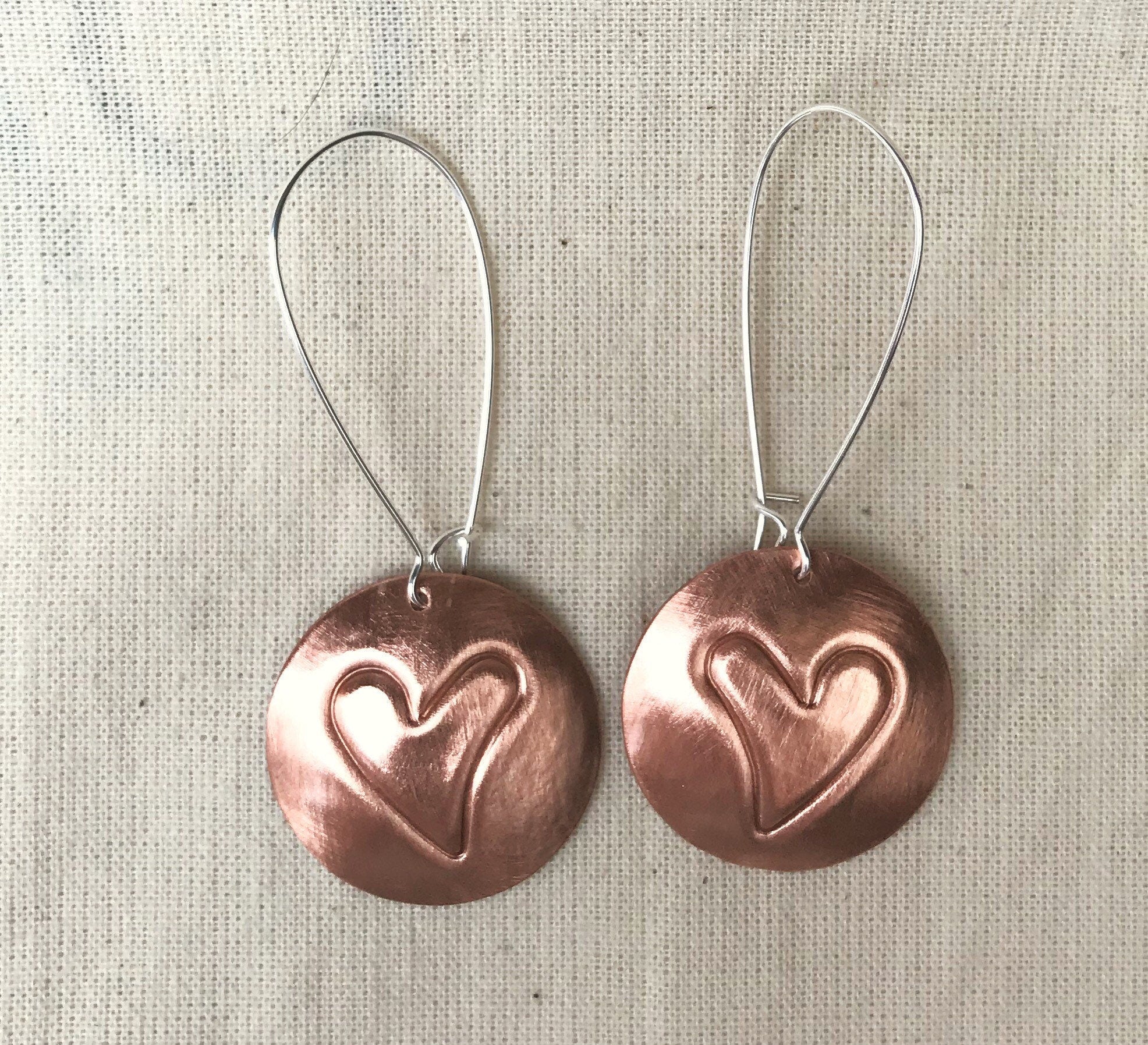 Handcrafted Polished Copper Heart Earrings