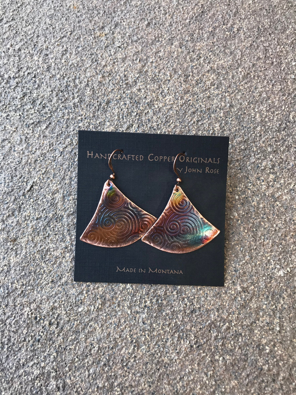 Handcrafted  Copper Fan style Earrings, Torched copper, Modern, heated copper, Made in Montana