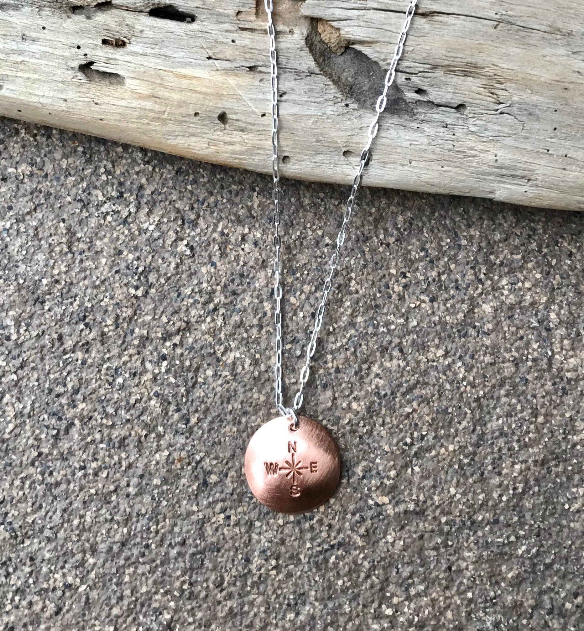 Copper and Silver Compass Necklace, Petite Necklace, Compass, Torched Copper, Handcrafted, Made in Montana