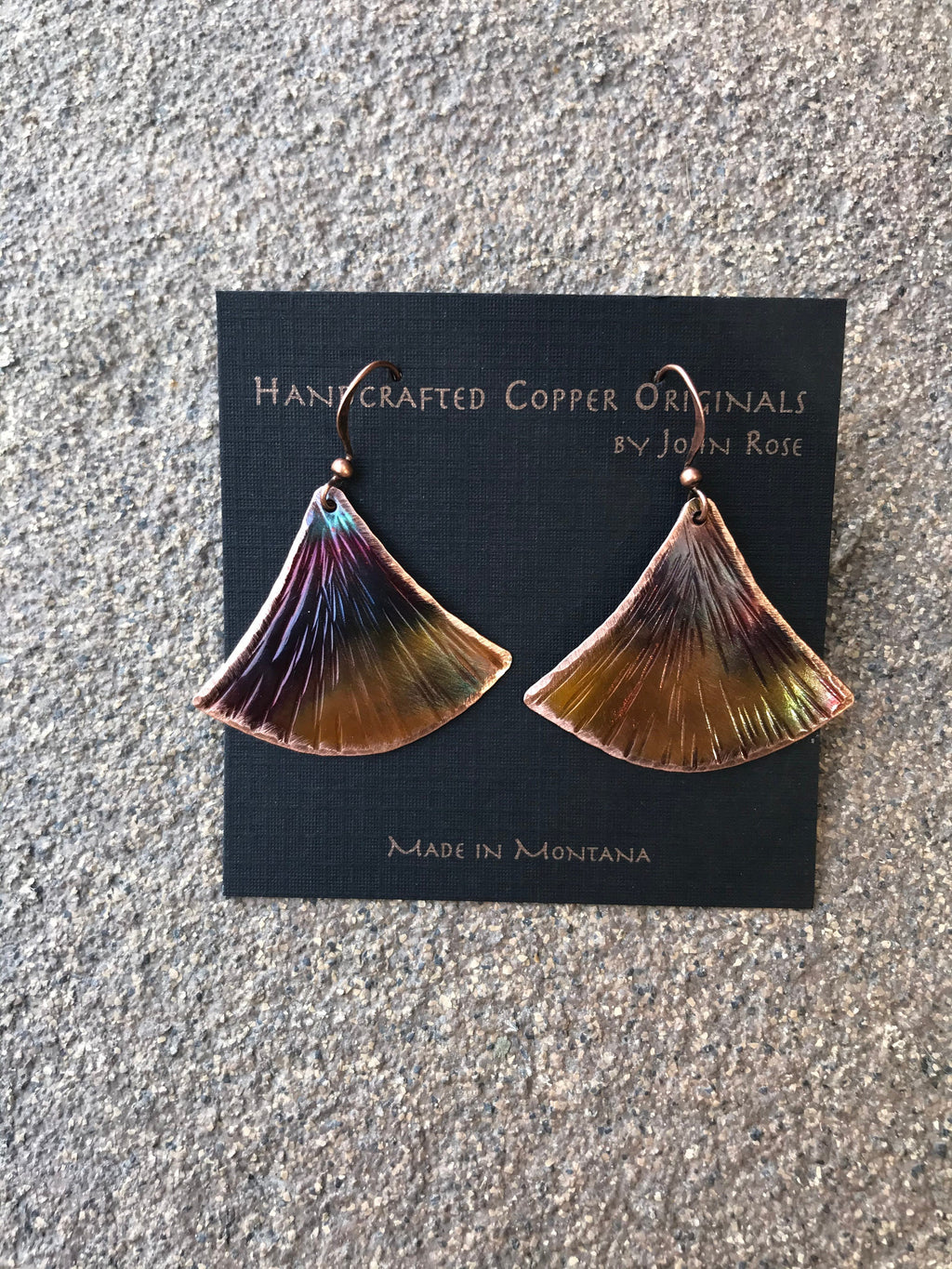 Handcrafted  Copper Fan style Earrings, Torched copper, Modern, heated copper, Made in Montana