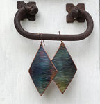 Handcrafted Copper Large Diamond Earrings, Trendy Earrings, Big Earrings, Torched Copper Earrings