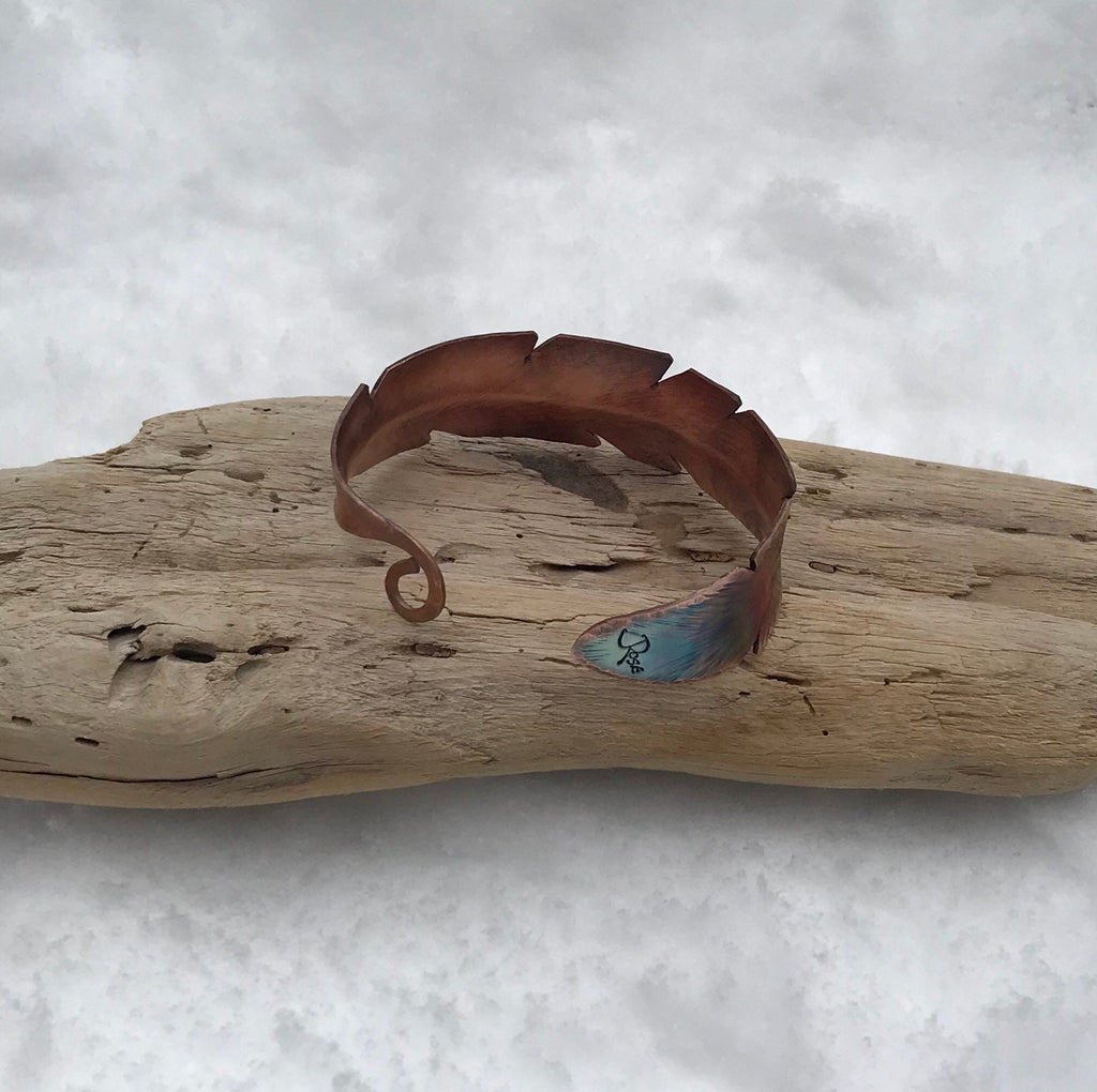 Hammered Copper Feather Cuff, Healing Bracelet, Copper Bracelet, Copper Absorbtion,