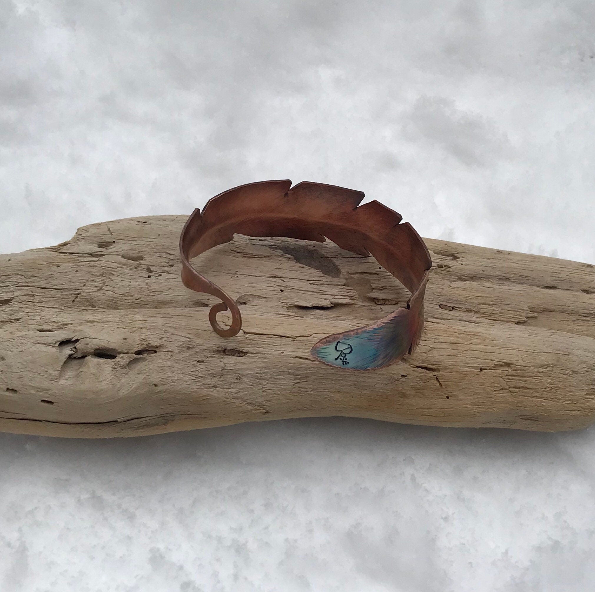 Hammered Copper Feather Cuff, Healing Bracelet, Copper Bracelet, Copper Absorbtion,
