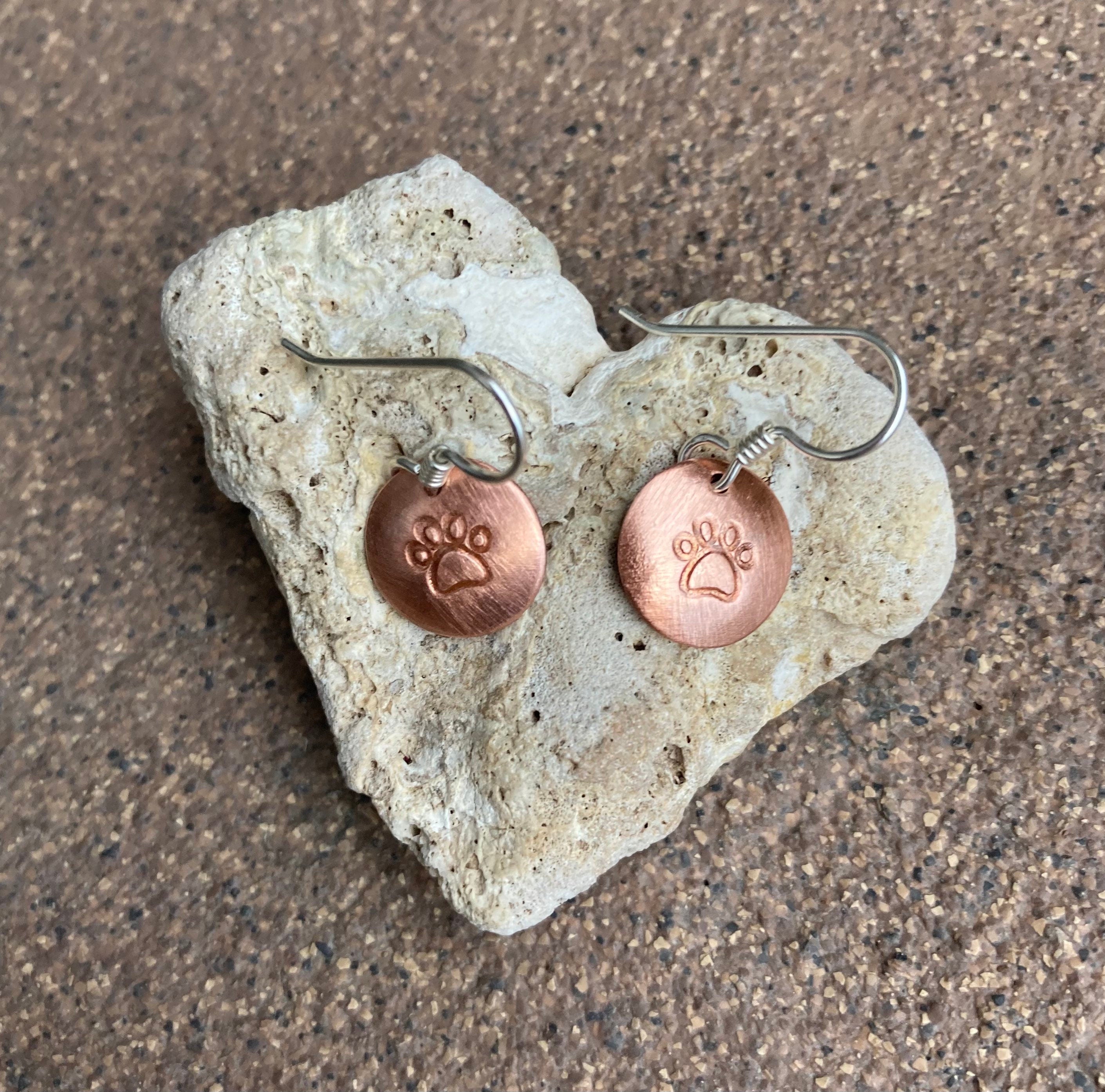 Handcrafted Copper DOG paw print Earrings, Dog Lover, Puppy Lover, Rescue Dogs