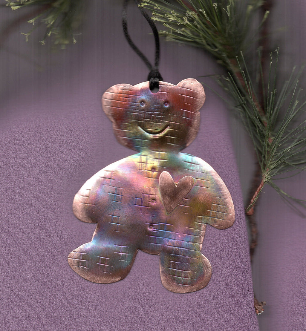 Handcrafted Copper Teddy Bear Ornament