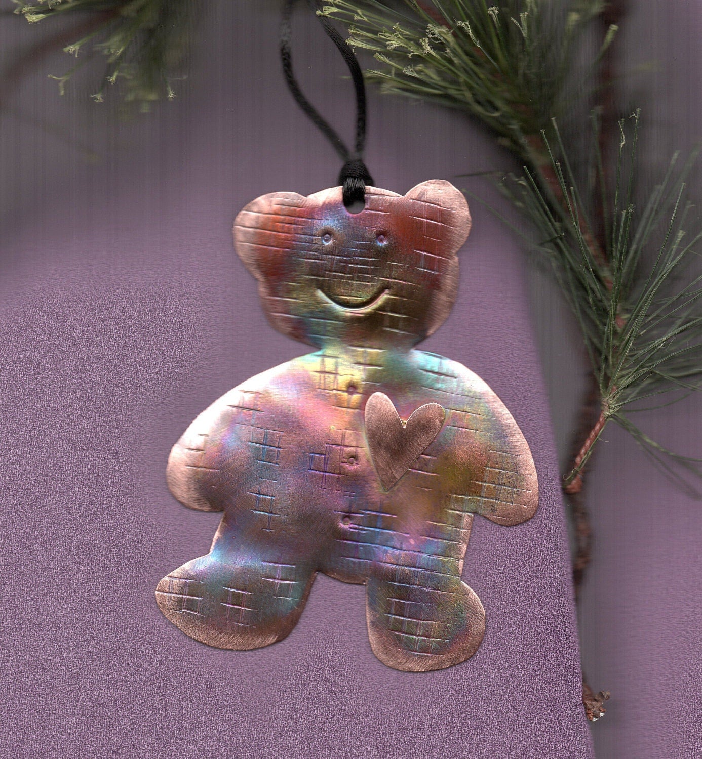 Handcrafted Copper Teddy Bear Ornament