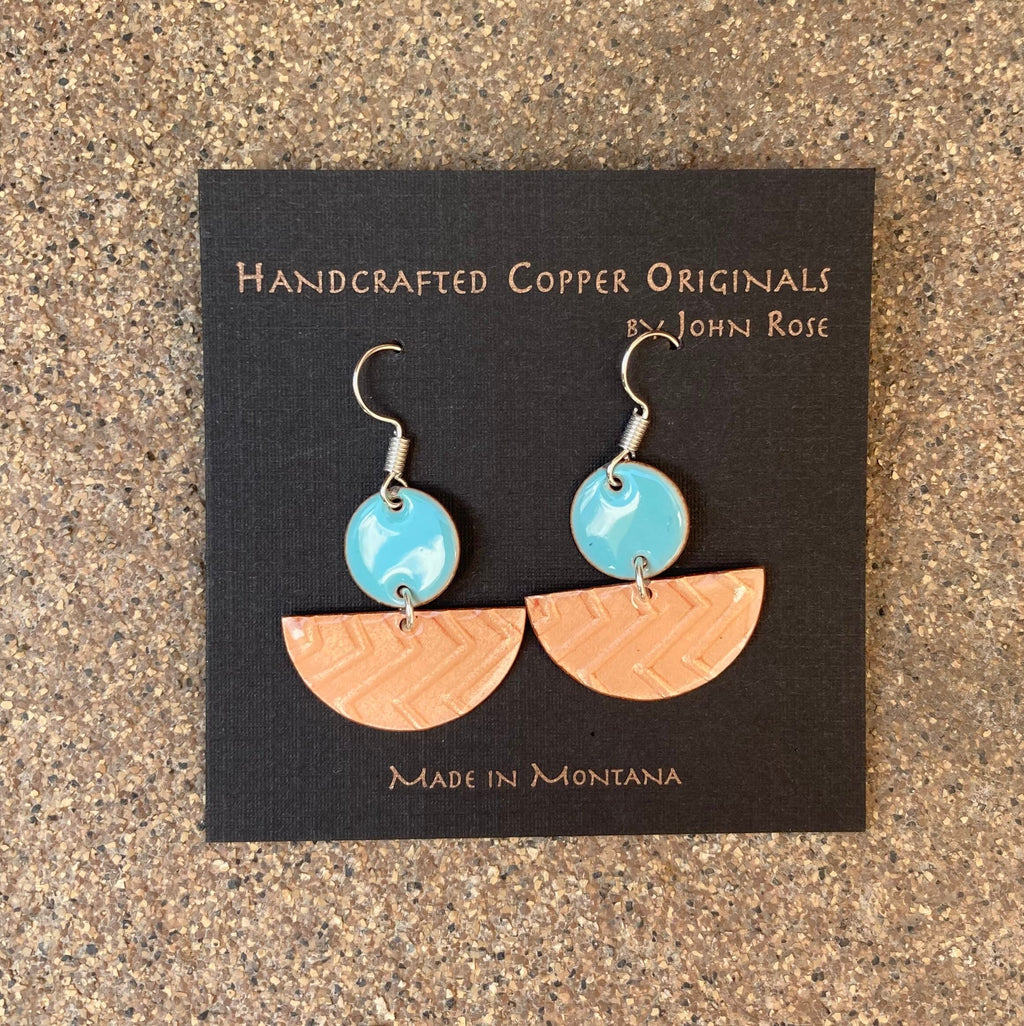 Copper Enameled Earrings, Trendy Earrings, turquoise, Geometric,