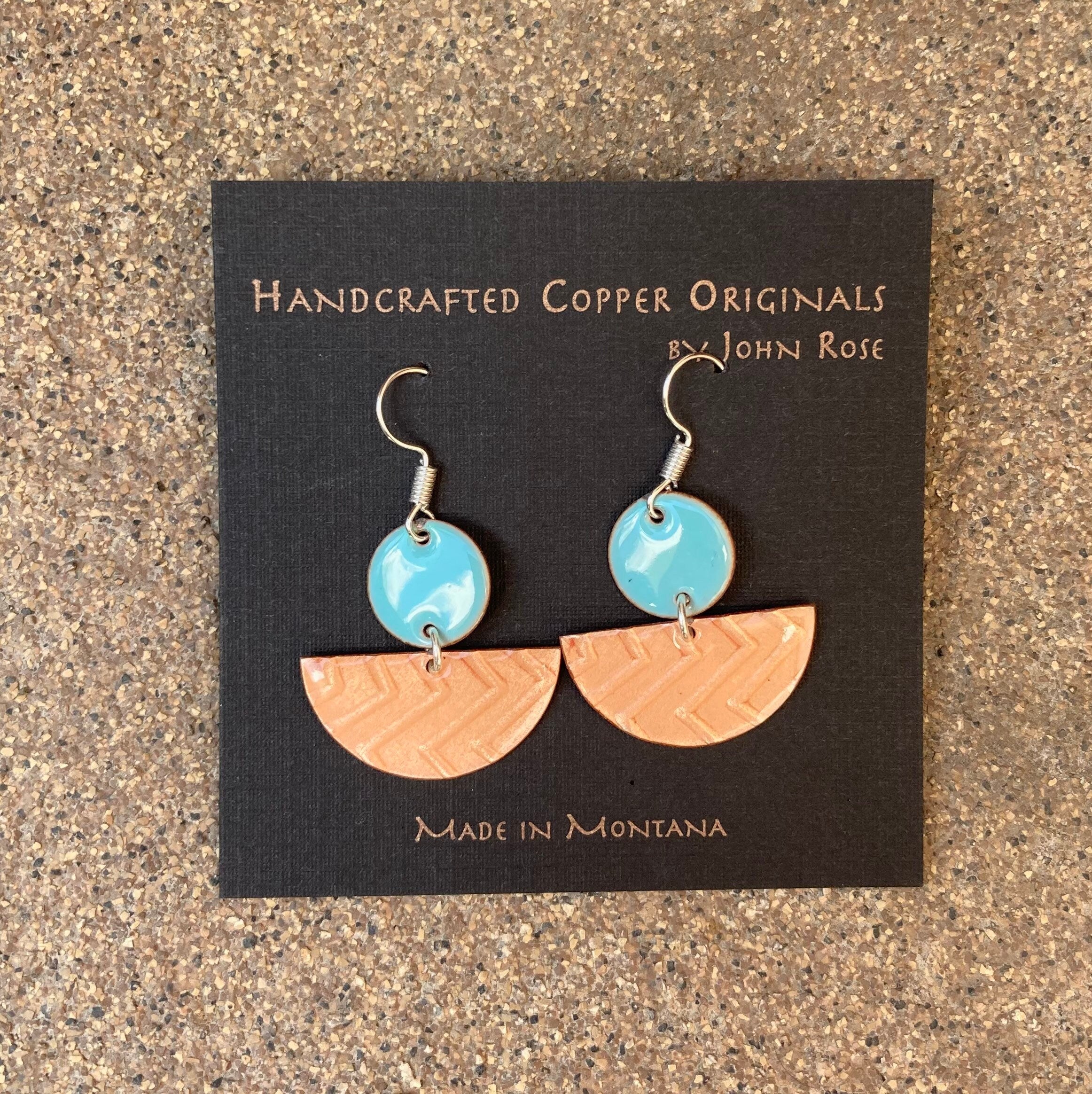 Copper Enameled Earrings, Trendy Earrings, turquoise, Geometric,