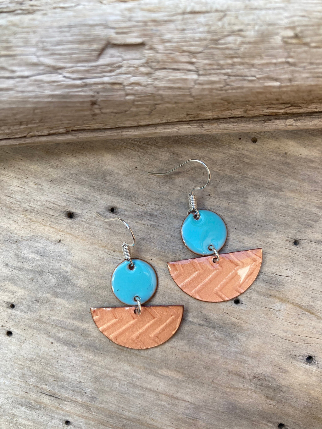 Copper Enameled Earrings, Trendy Earrings, turquoise, Geometric,