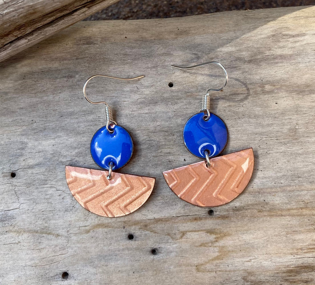Copper Enameled Earrings, Trendy Earrings,  True Blue, Sky Blue, Geometric, Spring, Summer, Made in Montana