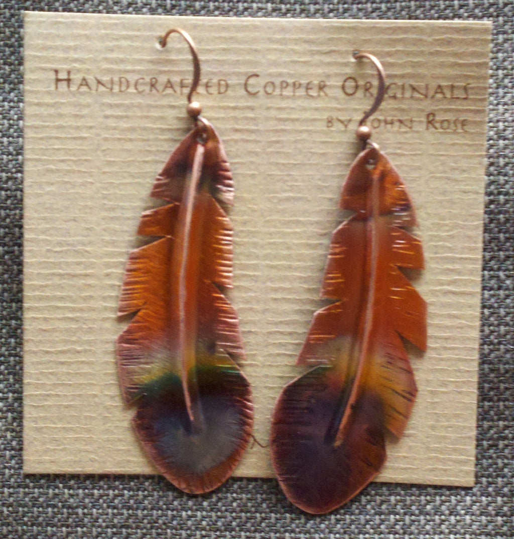Handcrafted Heated Copper Feather Earrings