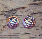 Handcrafted Copper  Disc with Heart Design Earrings