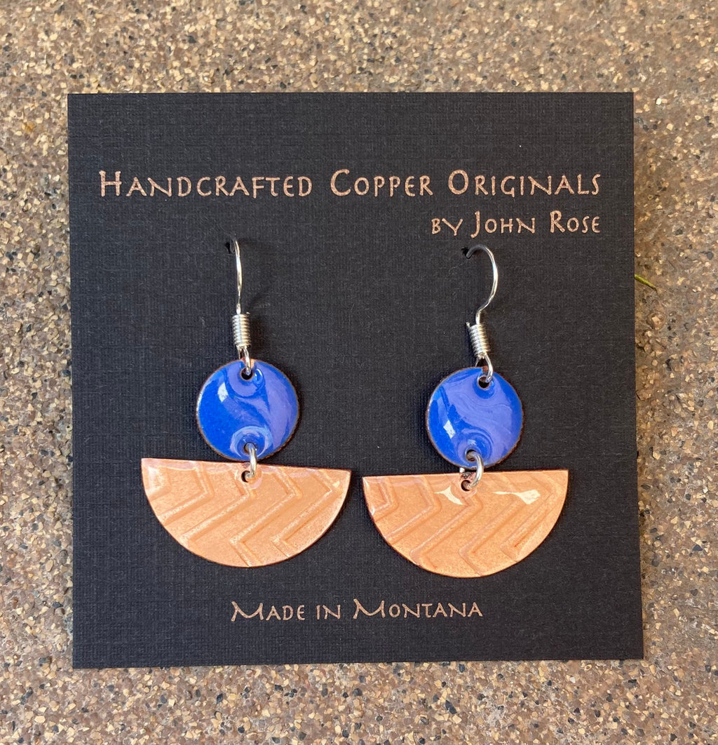 Copper Enameled Earrings, Trendy Earrings,  True Blue, Sky Blue, Geometric, Spring, Summer, Made in Montana
