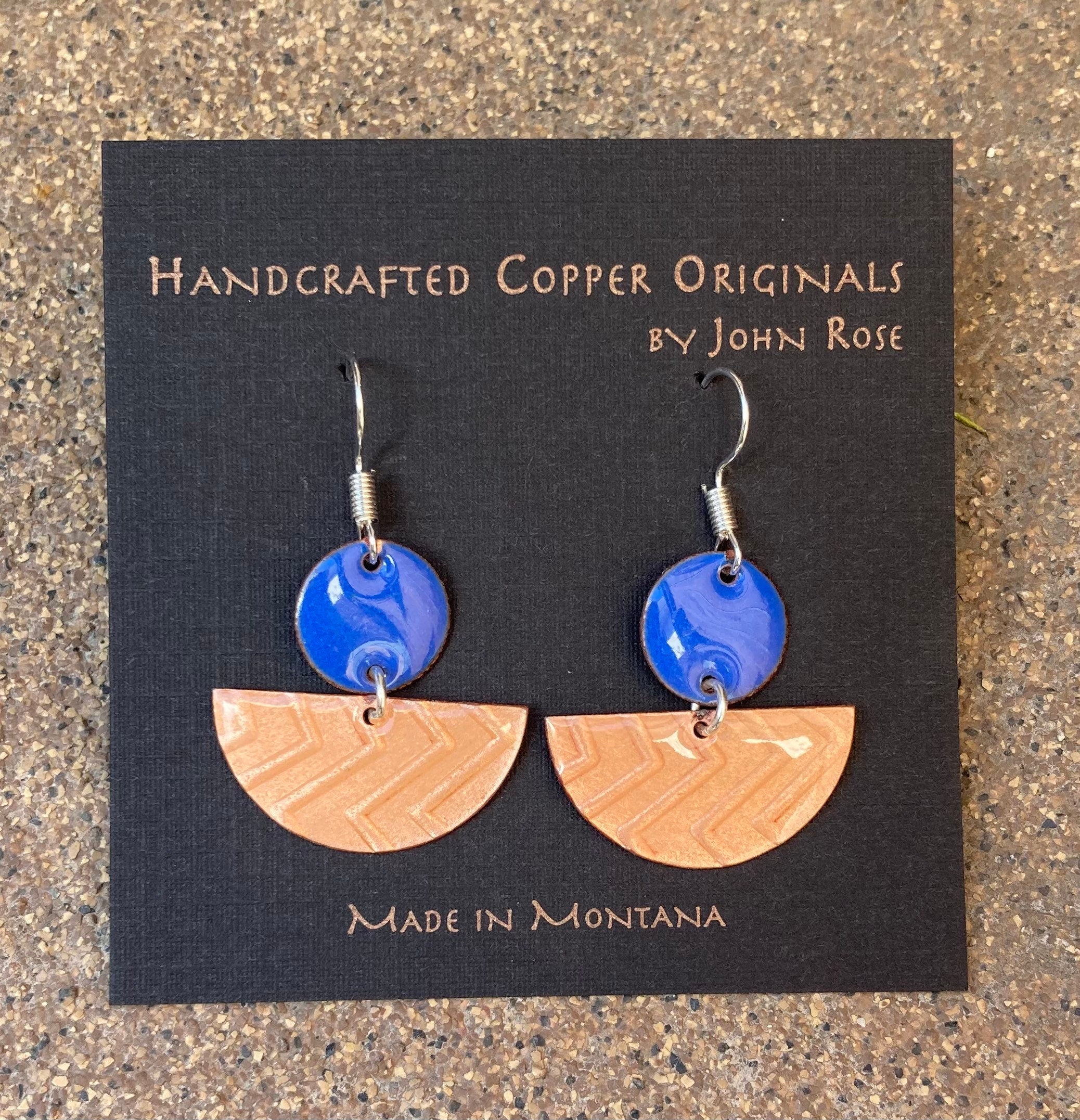 Copper Enameled Earrings, Trendy Earrings,  True Blue, Sky Blue, Geometric, Spring, Summer, Made in Montana