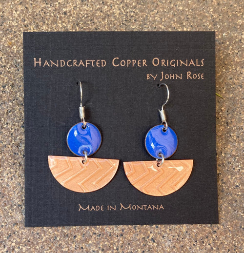 Copper Enameled Earrings, Trendy Earrings,  True Blue, Sky Blue, Geometric, Spring, Summer, Made in Montana