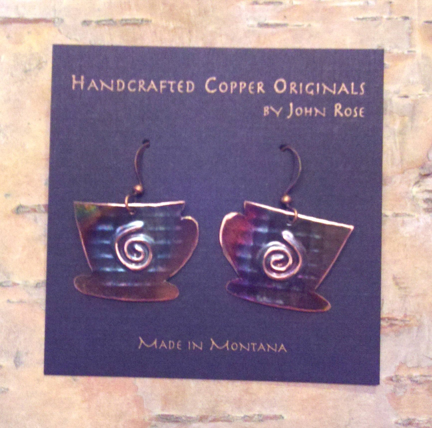 Handcrafted Copper Coffee Cup Design Earrings