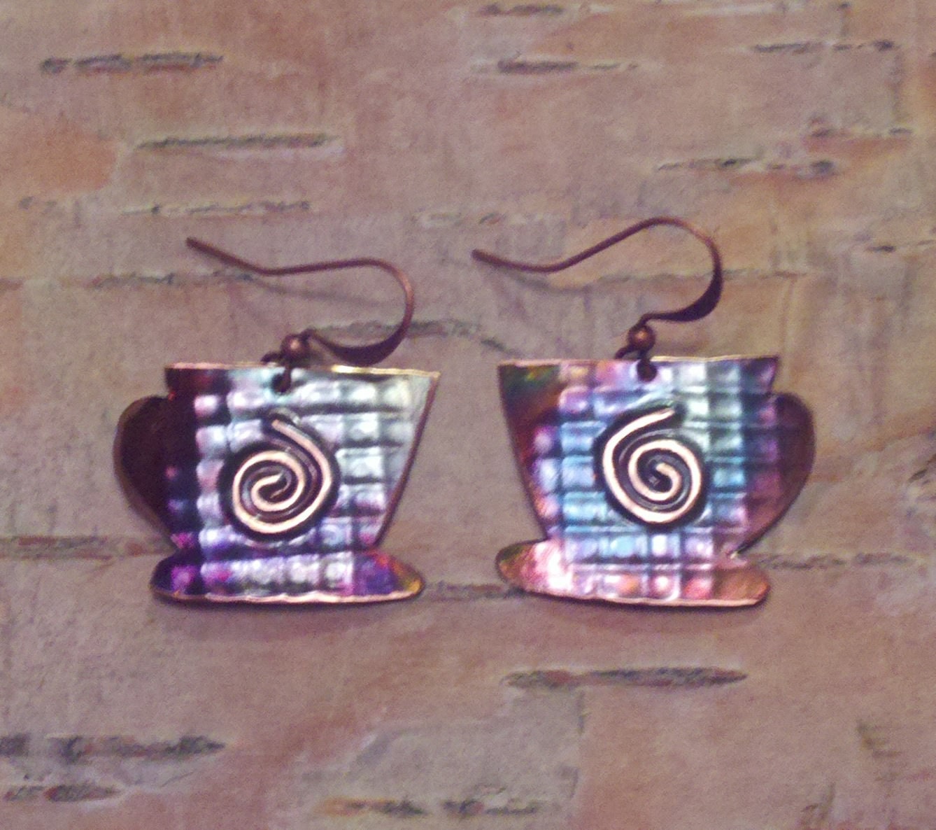 Handcrafted Copper Coffee Cup Design Earrings
