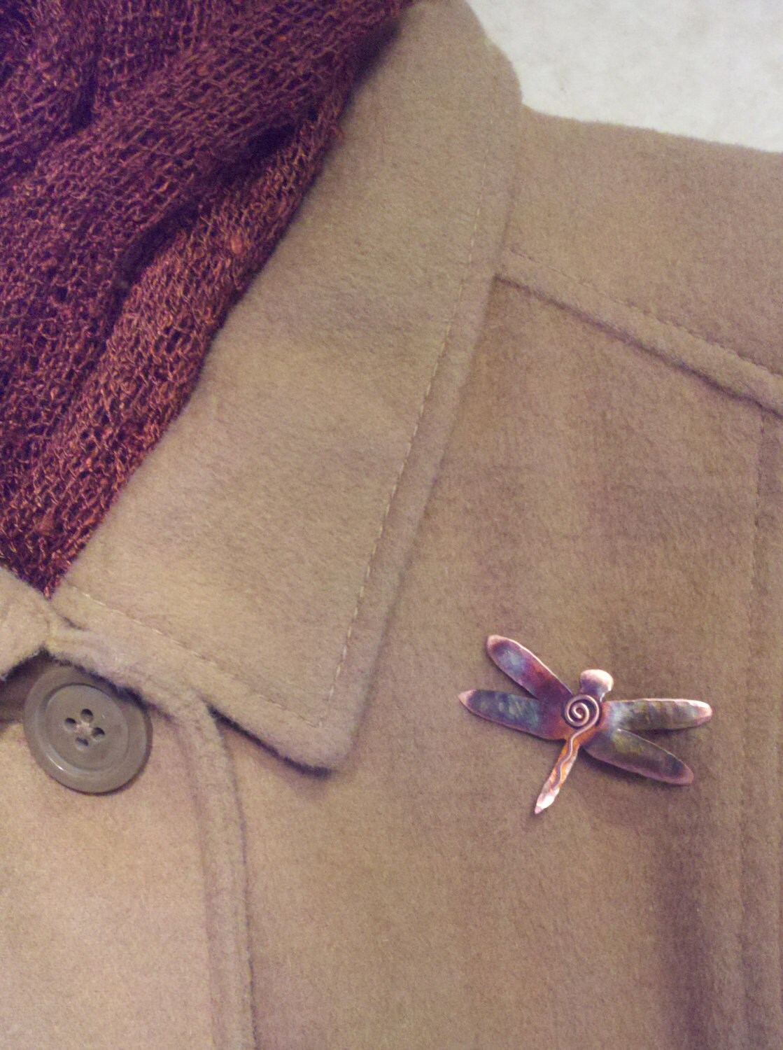 Handcrafted Copper Dragonfly Pin