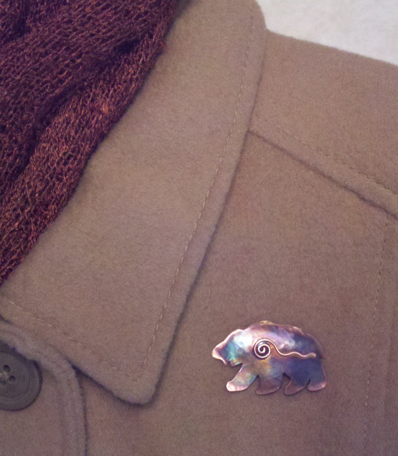 Handcrafted Copper Bear Pin
