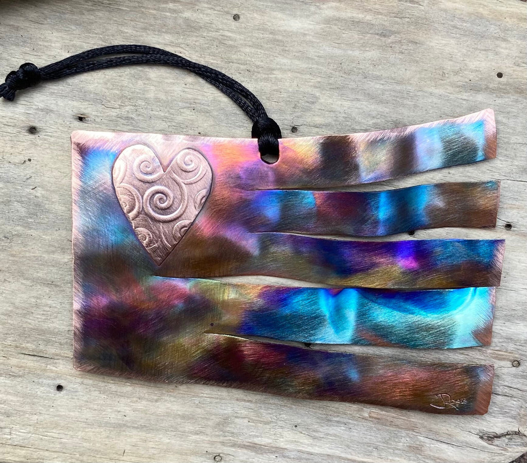 Handcrafted Copper American Flag Ornament, Patriot, USA, Military gift, America