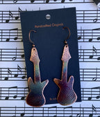 Handcrafted Heated Copper Guitar Earrings, Music Lover, Muscian