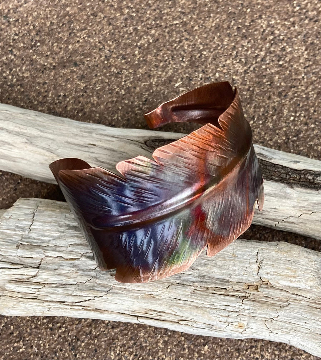 Hammered Copper Feather Cuff