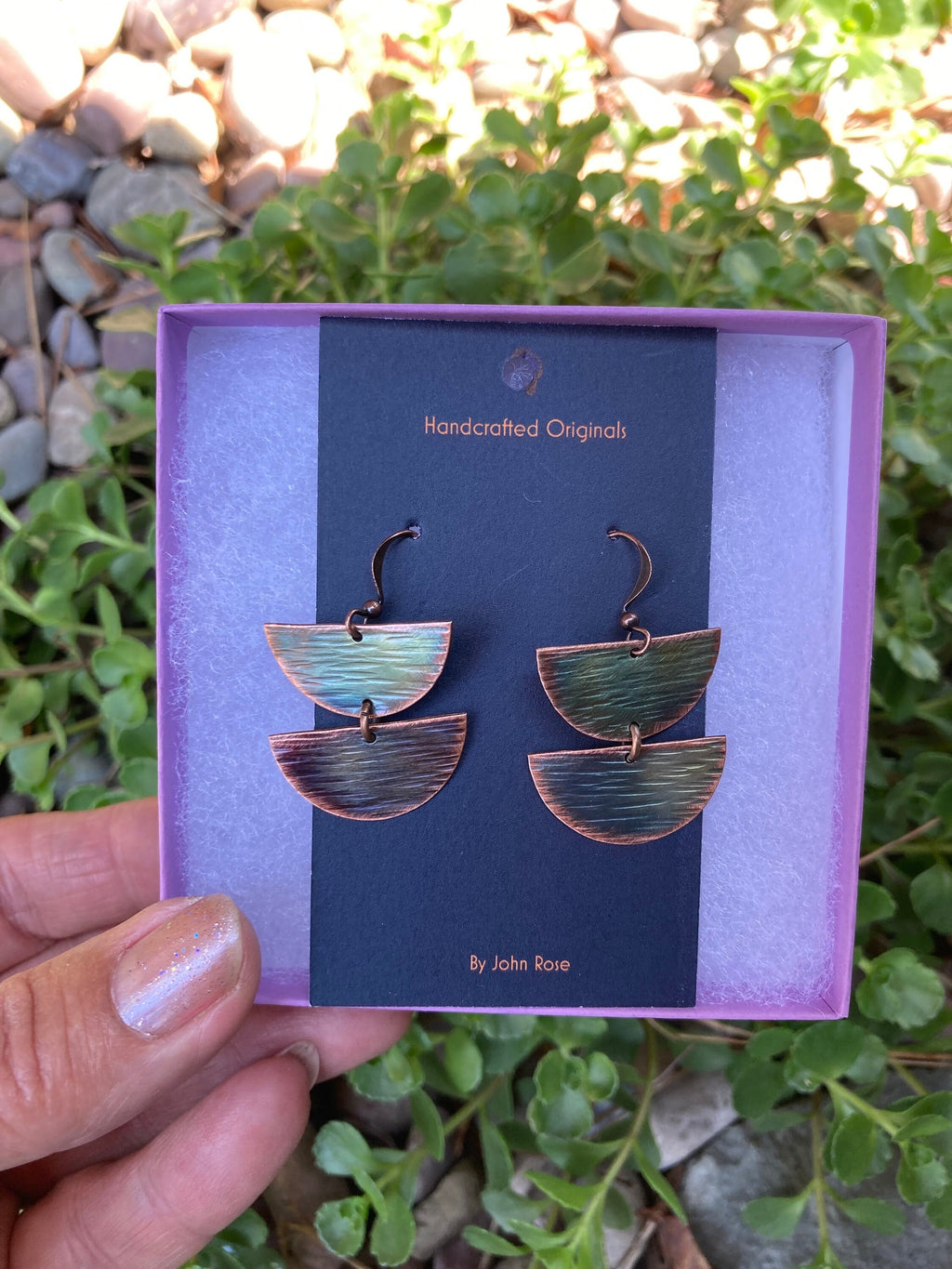 Handcrafted Copper Earrings, boho, modern, geometric, torched