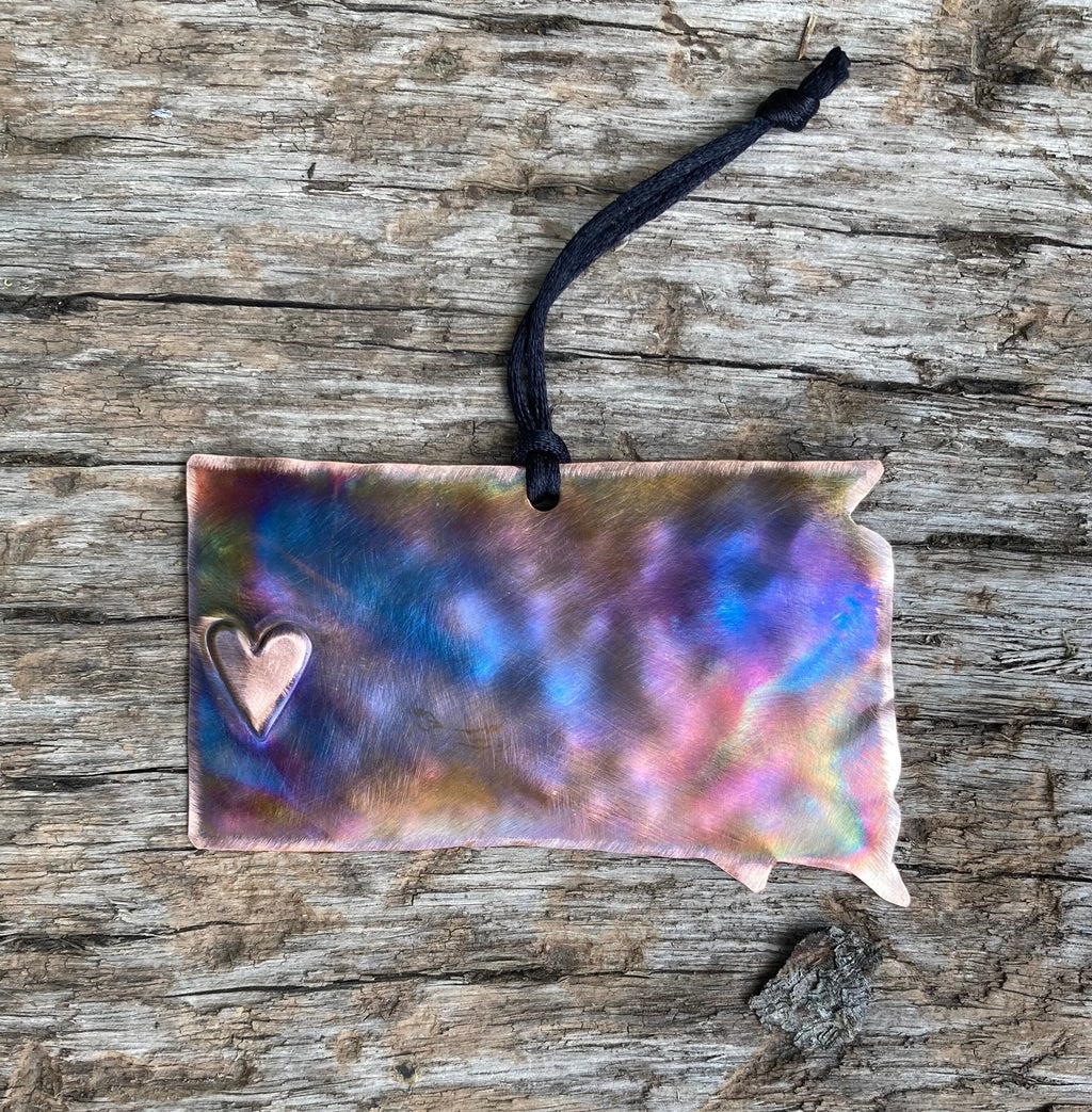 South Dakota with Heart torch fired Ornament, MT. Rushmore, Badlands, Rapid City, state ornaments, gift