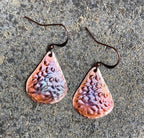 Handcrafted Copper Flower Print Tear Drop Earrings…