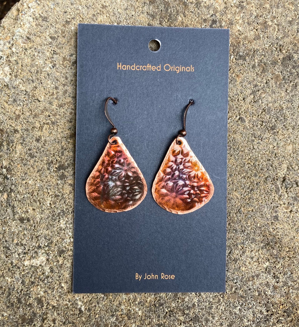 Handcrafted Copper Flower Print Tear Drop Earrings…