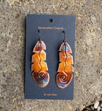 Handcrafted Heated Copper Feather with Swirl Earrings