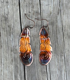 Handcrafted Heated Copper Feather with Swirl Earrings