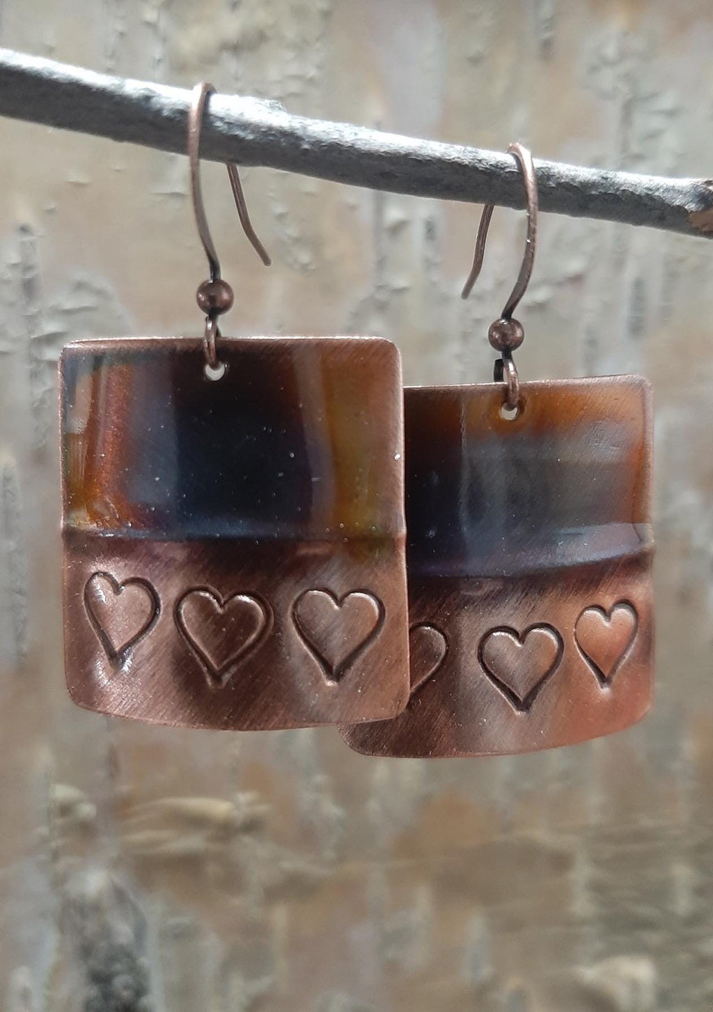 Handcrafted Copper Heart Earrings, Love, Valentines, Birthday, Anniversay, Modern, Trendy