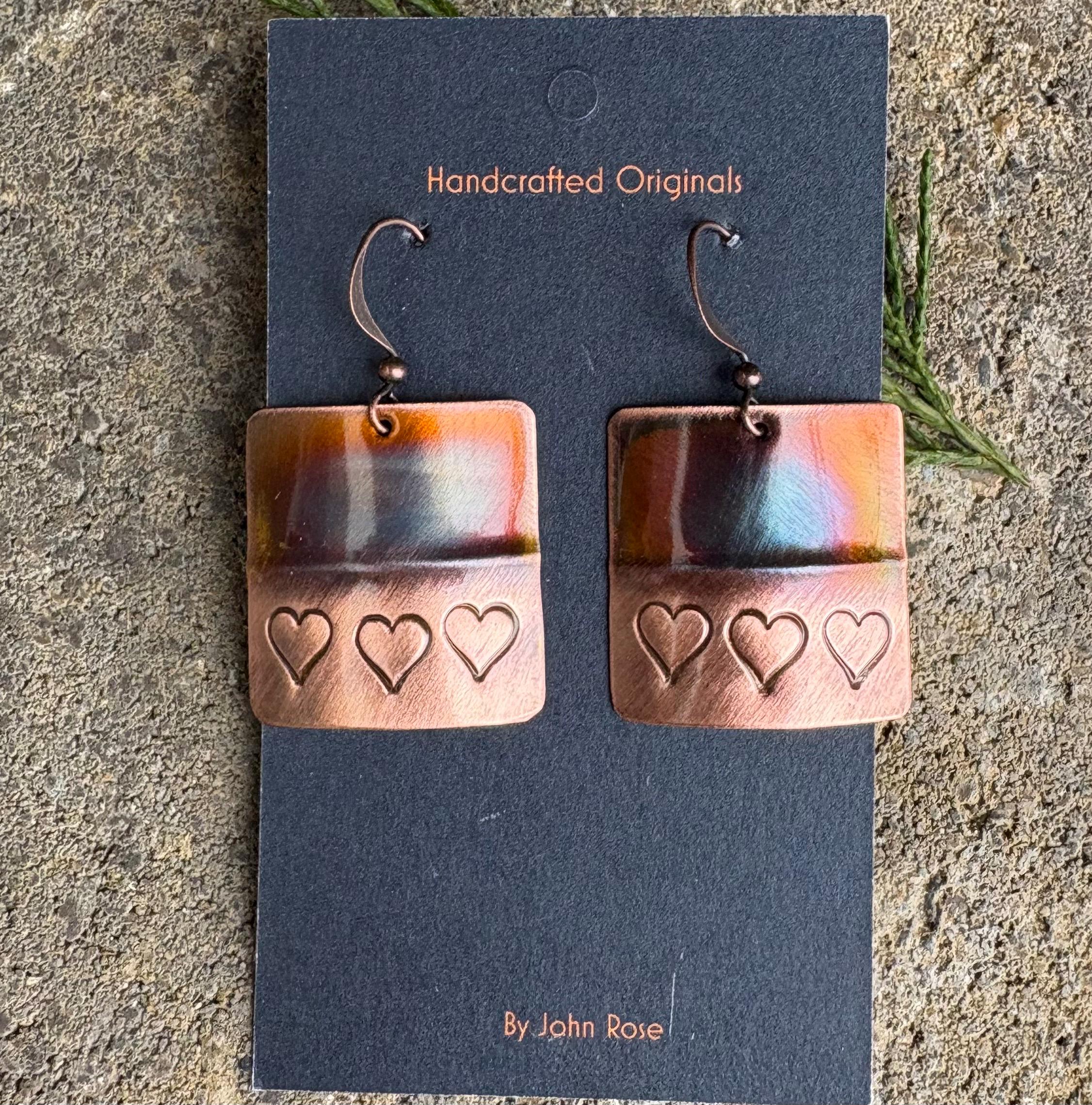 Handcrafted Copper Heart Earrings, Love, Valentines, Birthday, Anniversay, Modern, Trendy