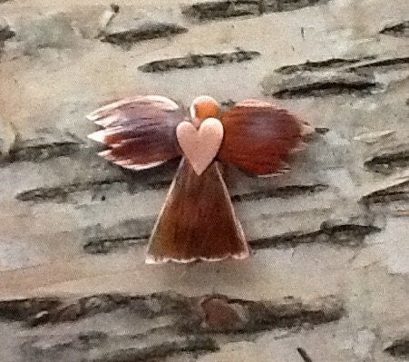 Copper Angel with Heart  Pin