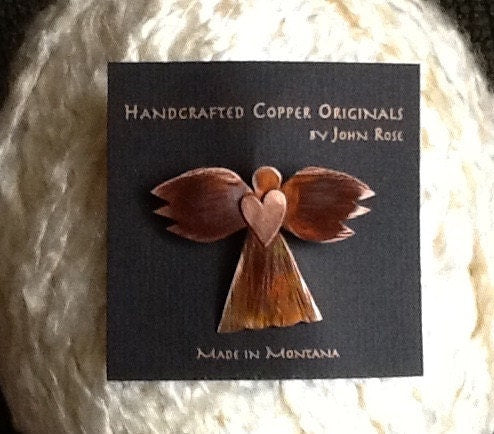 Copper Angel with Heart  Pin